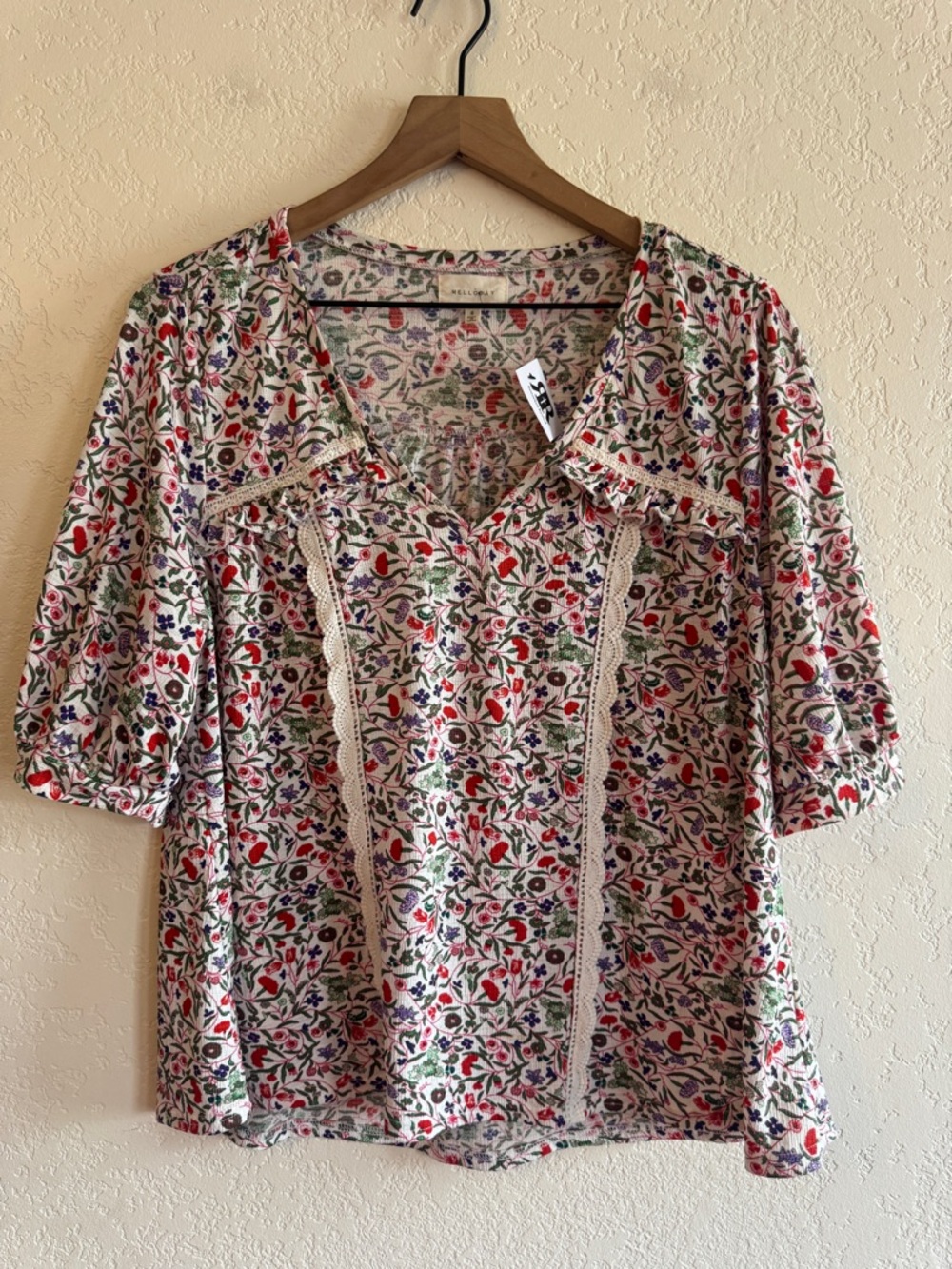 Melloday | floral short sleeve blouse | S